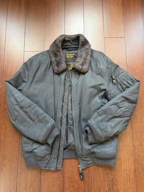 Superdry Men's Charcoal Bomber Jacket with Sherpa Collar